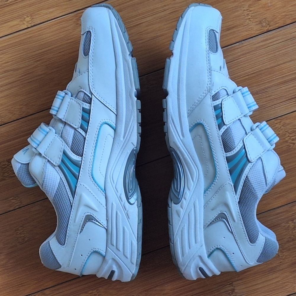 Women's Vionic Tabi Walking Shoe Two Strap Comfort Sneaker White Blue Leather 11 - Picture 3 of 16
